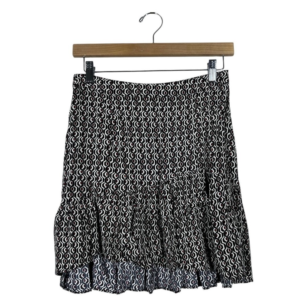 Free People Geometric Honeycomb Ruffle Mini Skirt Black White Burgundy Size 0